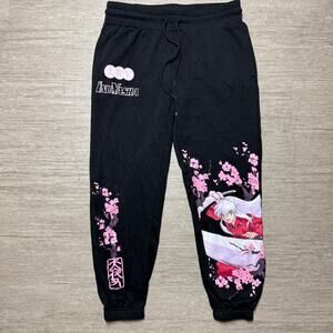 Inuyasha Anime Cherry Blossom Sakura Black Sweatpants Joggers Size Womens Medium